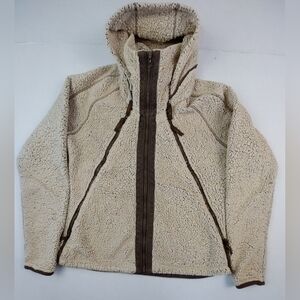 Kuhl Jacket Womens Size Large Brown Fleece Flight Jacket Full Zip Stowaway Hood